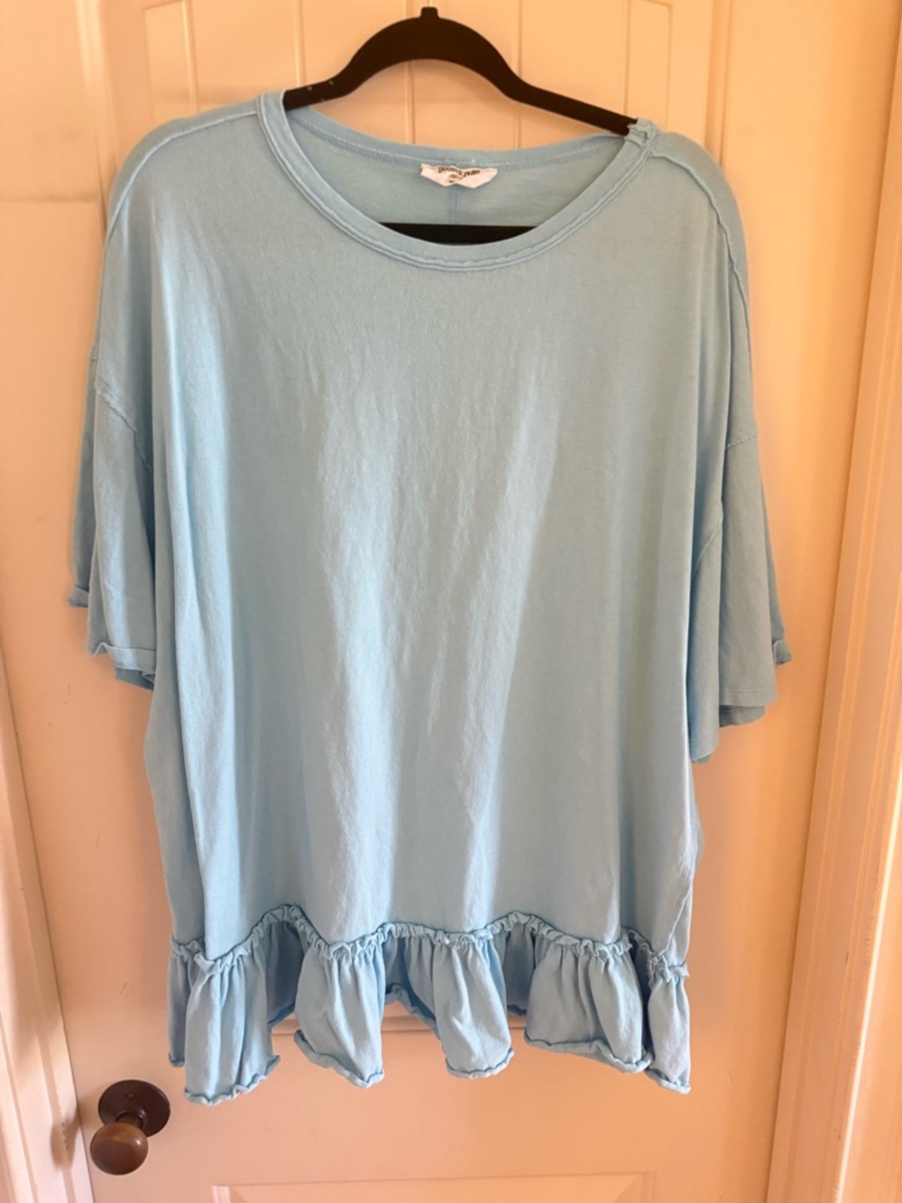Double Zero Light Blue Ruffle-Hem Tunic Top